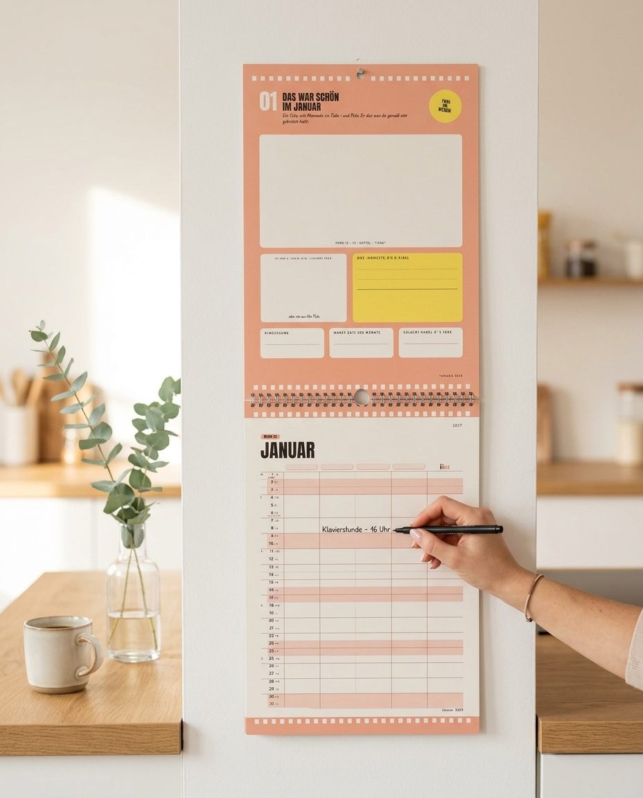 Kalender aufgehängt, Erinnerungsseite über dem Monat